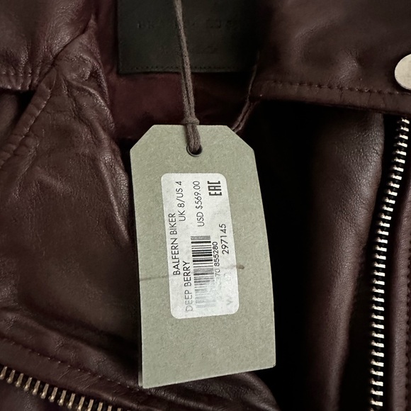 ALL SAINTS Balfern Biker Jacket in Deep‎ Berry Red Size 4 NWT - Picture 6 of 7